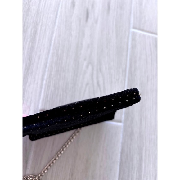 Black Velvet Mini Bag with Silver Dot Embellishment and Chain Strap - Picture 5 of 6